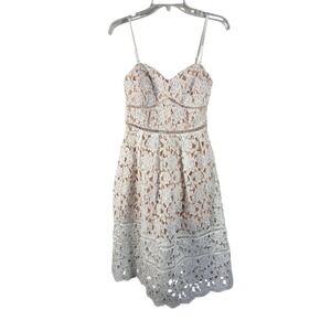 Just Me White Floral Lace Sweetheart Cocktail Dress Nude Lining Small